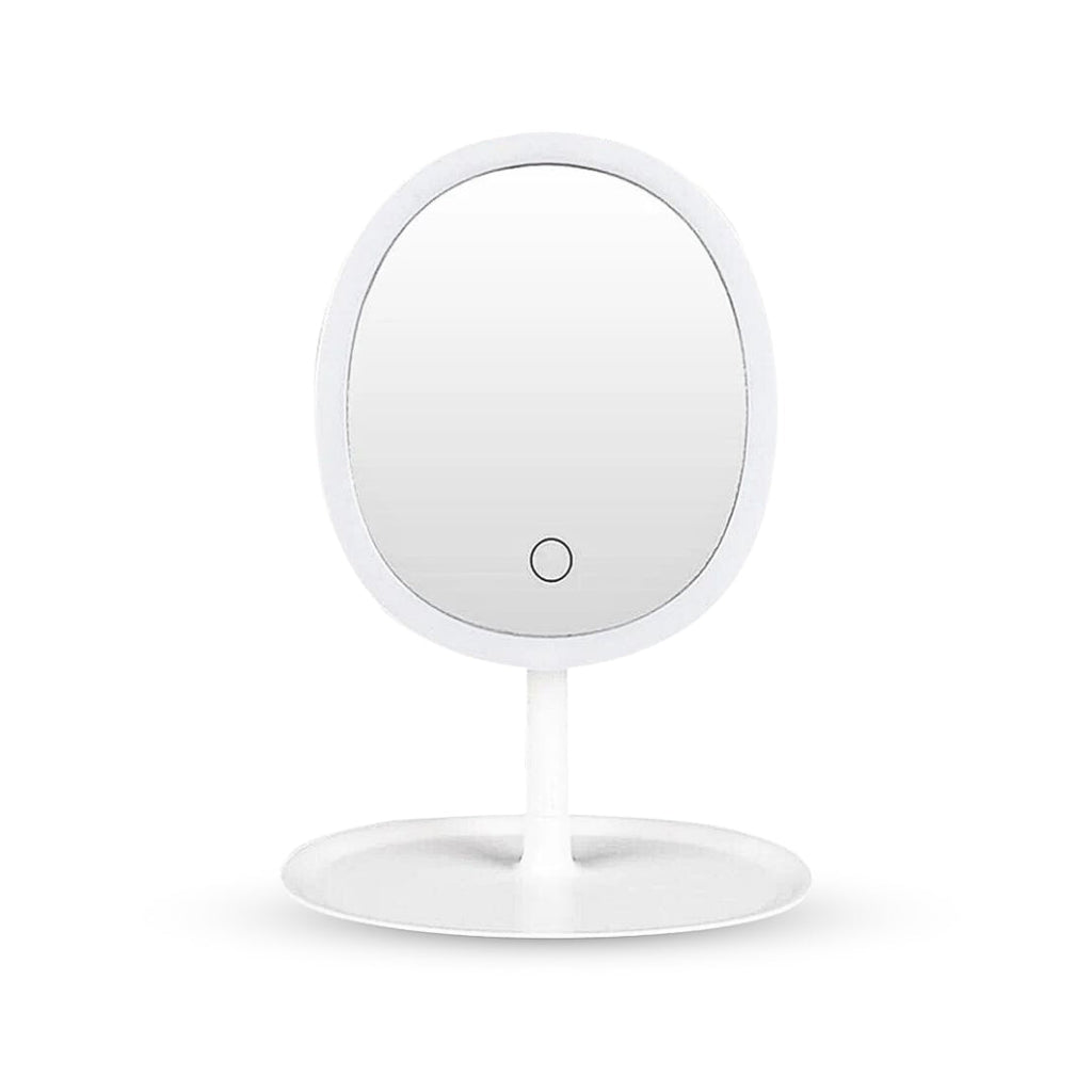SOGA 26cm White Oval Smart LED Makeup Bedroom Table Vanity Mirror Tricolor Adjustable Light w/ 5x Magnification $ 33.50
