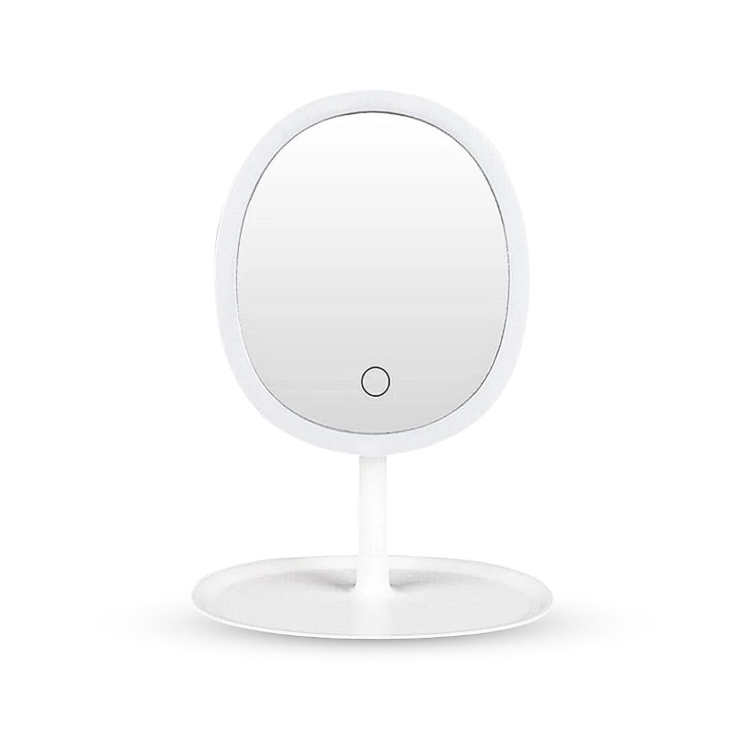 SOGA 26cm White Oval Smart LED Makeup Bedroom Table Vanity Mirror Tricolor Adjustable Light w/ 5x Magnification $ 33.50