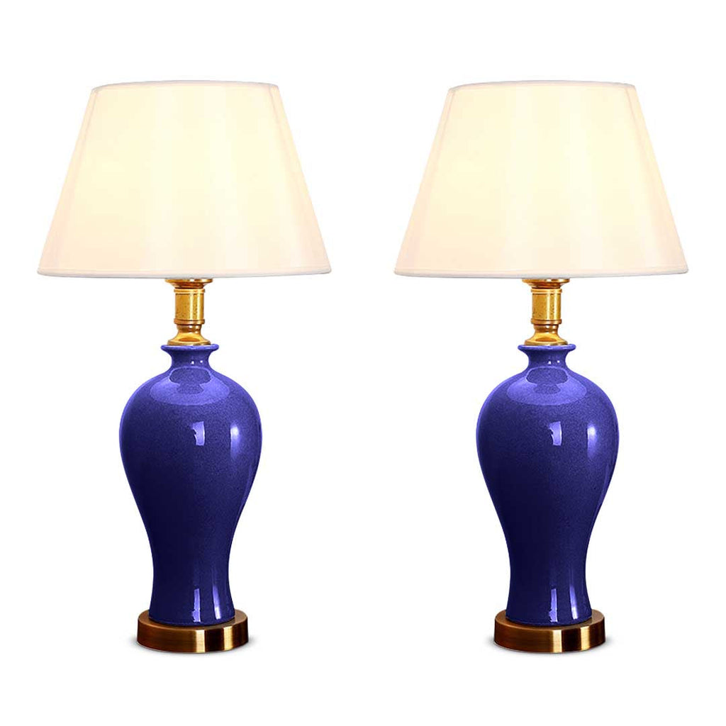 SOGA 2X Blue Ceramic Oval Table Lamp with Gold Metal Base $ 299.90