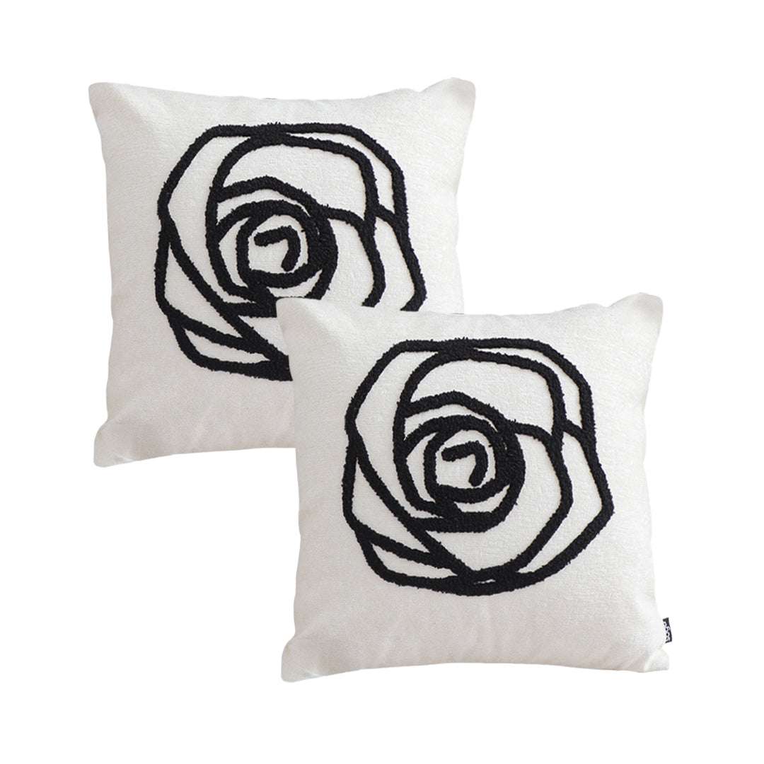 SOGA 2X Embroidered Cushion 45cm White Black Rose Flower Pattern Decorative Throw Pillow $ 129