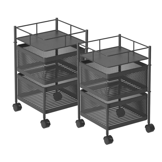 SOGA 2X 2 Tier Steel Square Rotating Kitchen Cart Multi-Functional Shelves Storage Organizer with Wheels