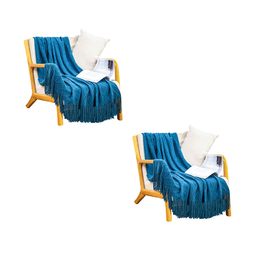 SOGA 2X Blue Diamond Pattern Knitted Throw Blanket Warm Cozy Woven Cover Couch Bed Sofa Home Decor with Tassels $ 161.90