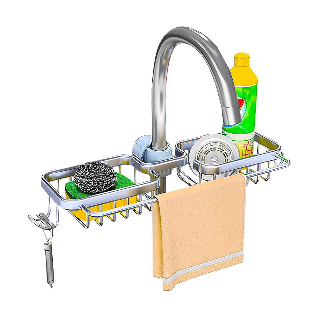 SOGA Silver Kitchen Sink Organiser Faucet Soap Sponge Caddy Rack Drainer with Towel Bar Holder $ 33.50