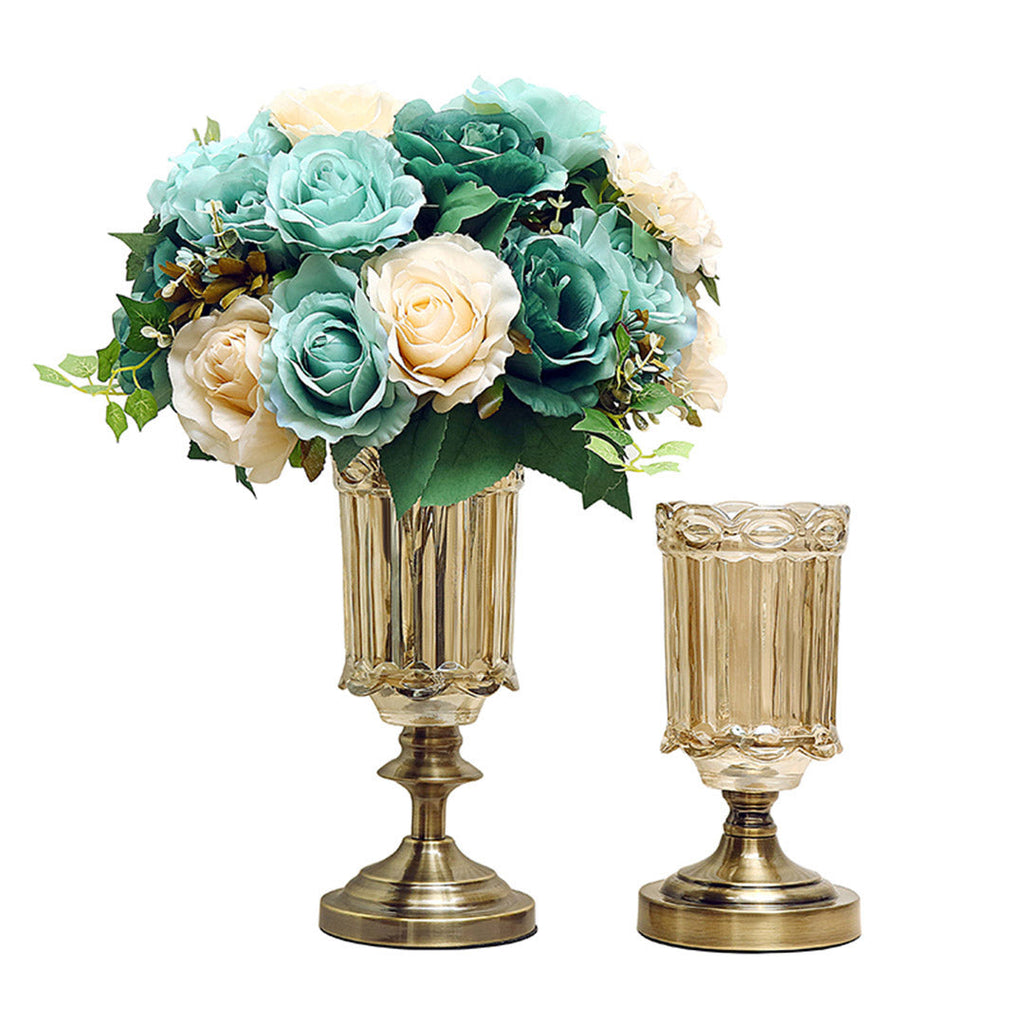 SOGA 25cm 28.5cm Transparent Glass Flower Vase with Blue Flower Set $ 166.90