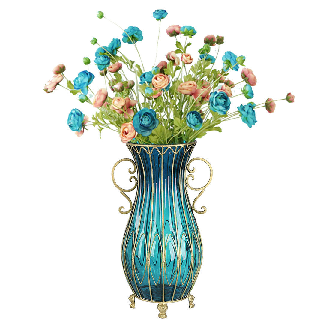 SOGA 51cm Blue Glass Tall Floor Vase with 12pcs Artificial Fake Flower Set $ 466.90