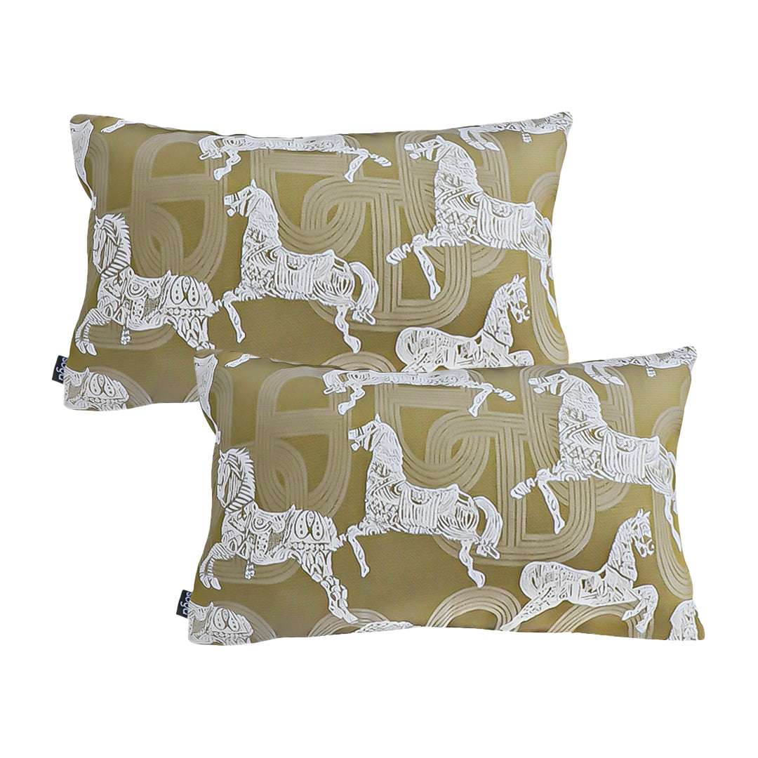 SOGA 2X 35cm Vintage Olive Green White Horse Pattern Throw Pillow $ 142