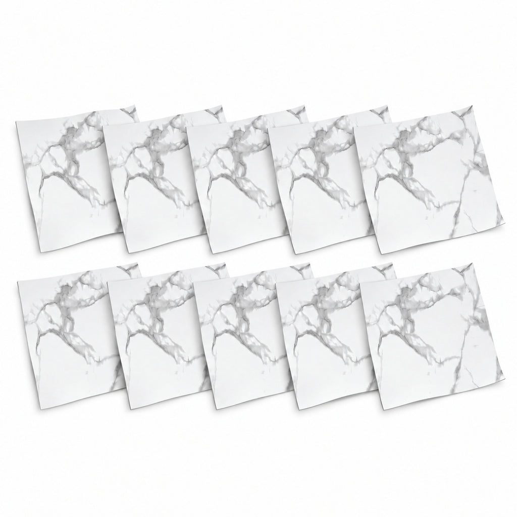 SOGA Peel & Stick Floor and Wall Tiles 30 x 30cm 10 Pack White Grey Faux Marble