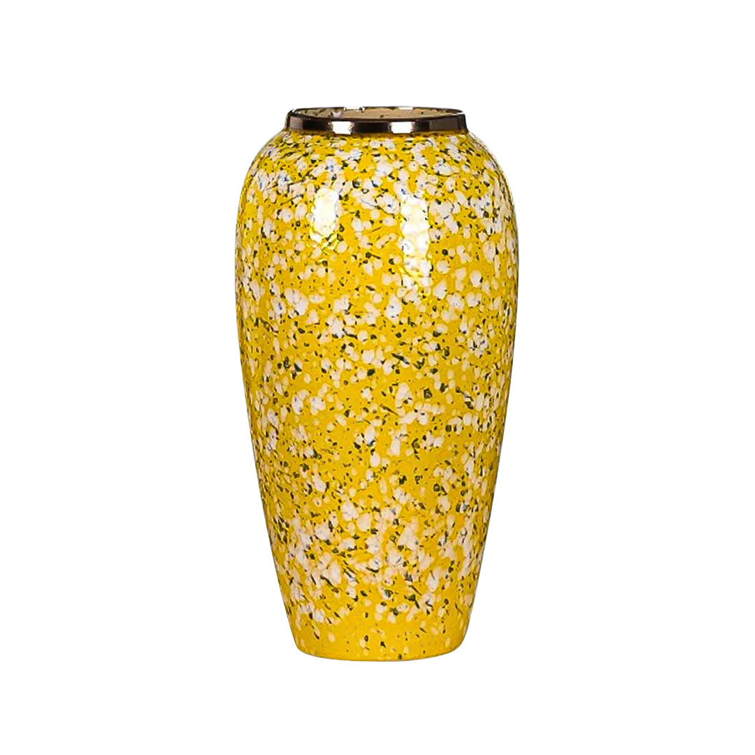 SOGA 35x17cm Yellow with White Mini Floral Large Ceramic Flower Vase Elegant Living Room Home Decor