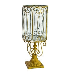 SOGA European Clear Glass Cylinder Flower Vase Solid Base with Gold Metal Pattern