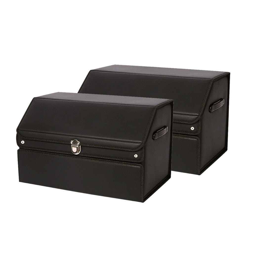 SOGA 2X 56cm Leather Car Boot Collapsible Foldable Trunk Cargo Organizer Portable Storage Box with Lock Black $ 151.50