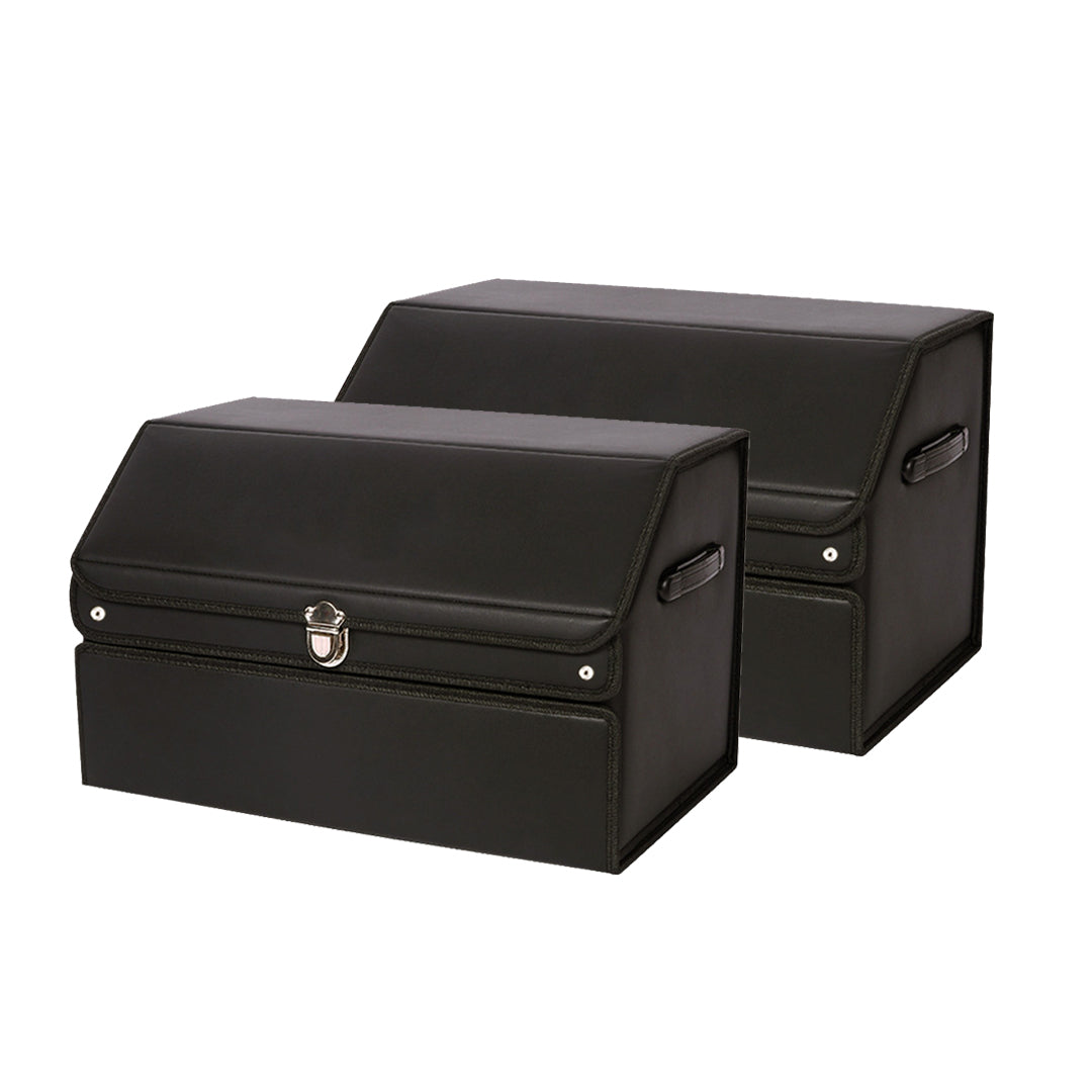 SOGA 2X 56cm Leather Car Boot Collapsible Foldable Trunk Cargo Organizer Portable Storage Box with Lock Black $ 151.50