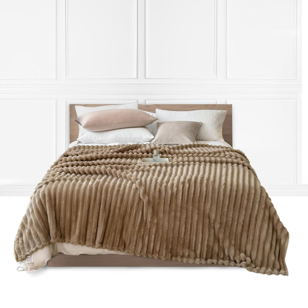 SOGA 200x230cm Warm & Cozy Flannel Polyester Throw Blanket Light Brown $ 55.50