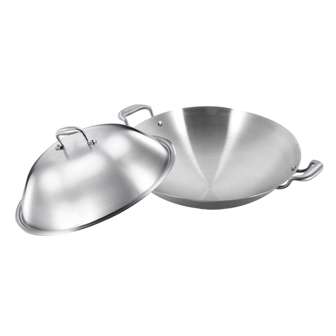 SOGA 3-Ply 38cm Stainless Steel Double Handle Wok Frying Fry Pan Skillet with Lid $ 211.50