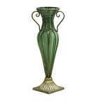 SOGA Green Colored European Glass Flower Vase Solid Base with Two Gold Metal Handle $ 222.50