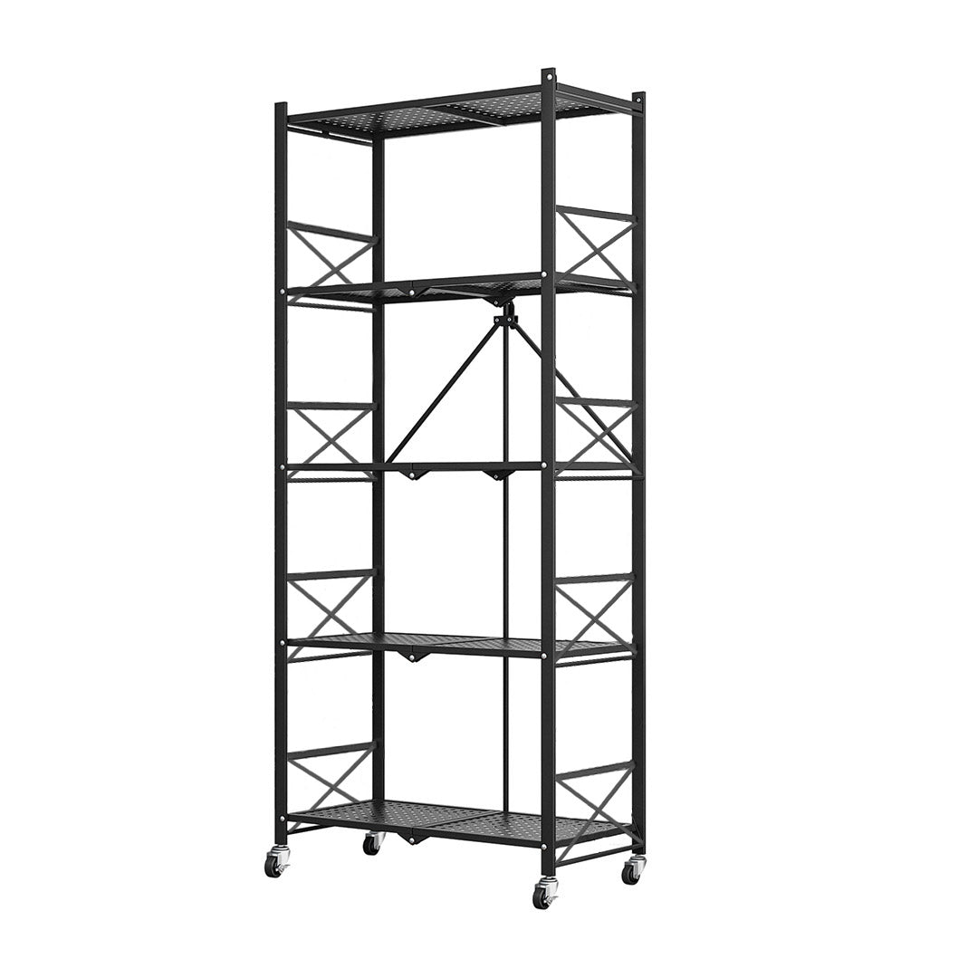 SOGA 5 Tier Steel Black Foldable Display Stand Multi-Functional Shelves Portable Storage Organizer with Wheels $ 155.50