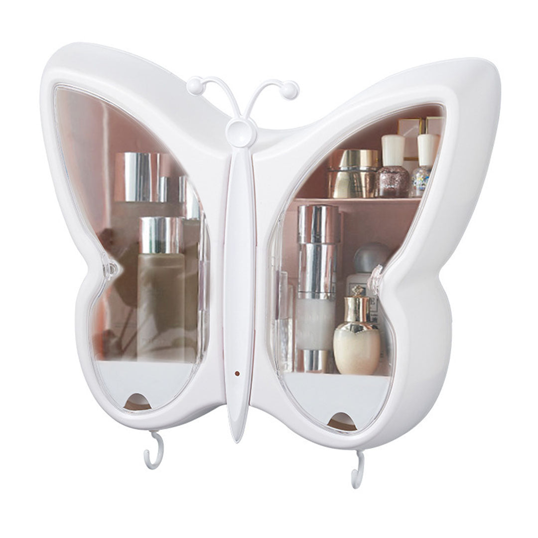 SOGA White Butterfly Shape Wall-Mounted Makeup Organiser Dustproof Waterproof Bathroom Storage Box Home Decor $ 61.50