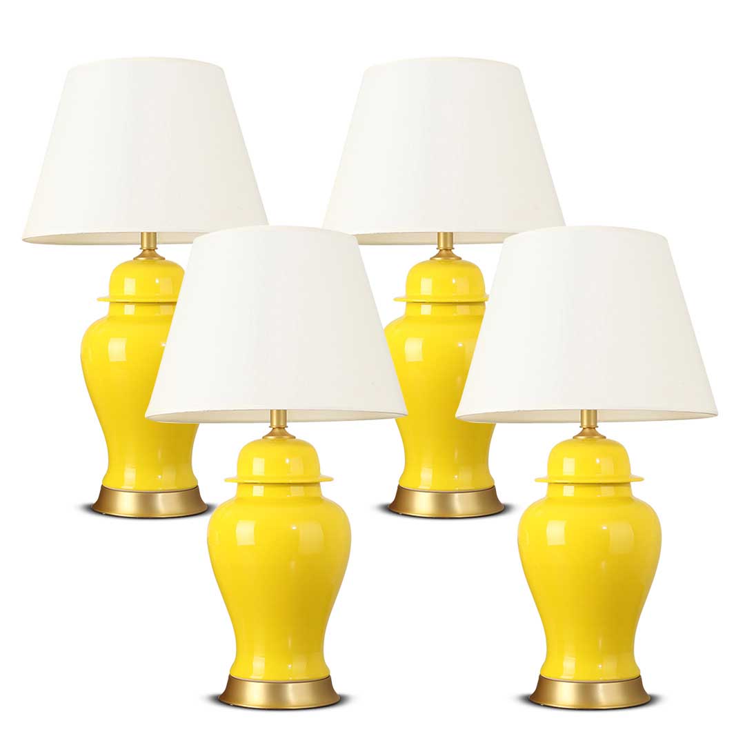 SOGA 4X Oval Ceramic Table Lamp with Gold Metal Base Desk Lamp Yellow $ 810.90