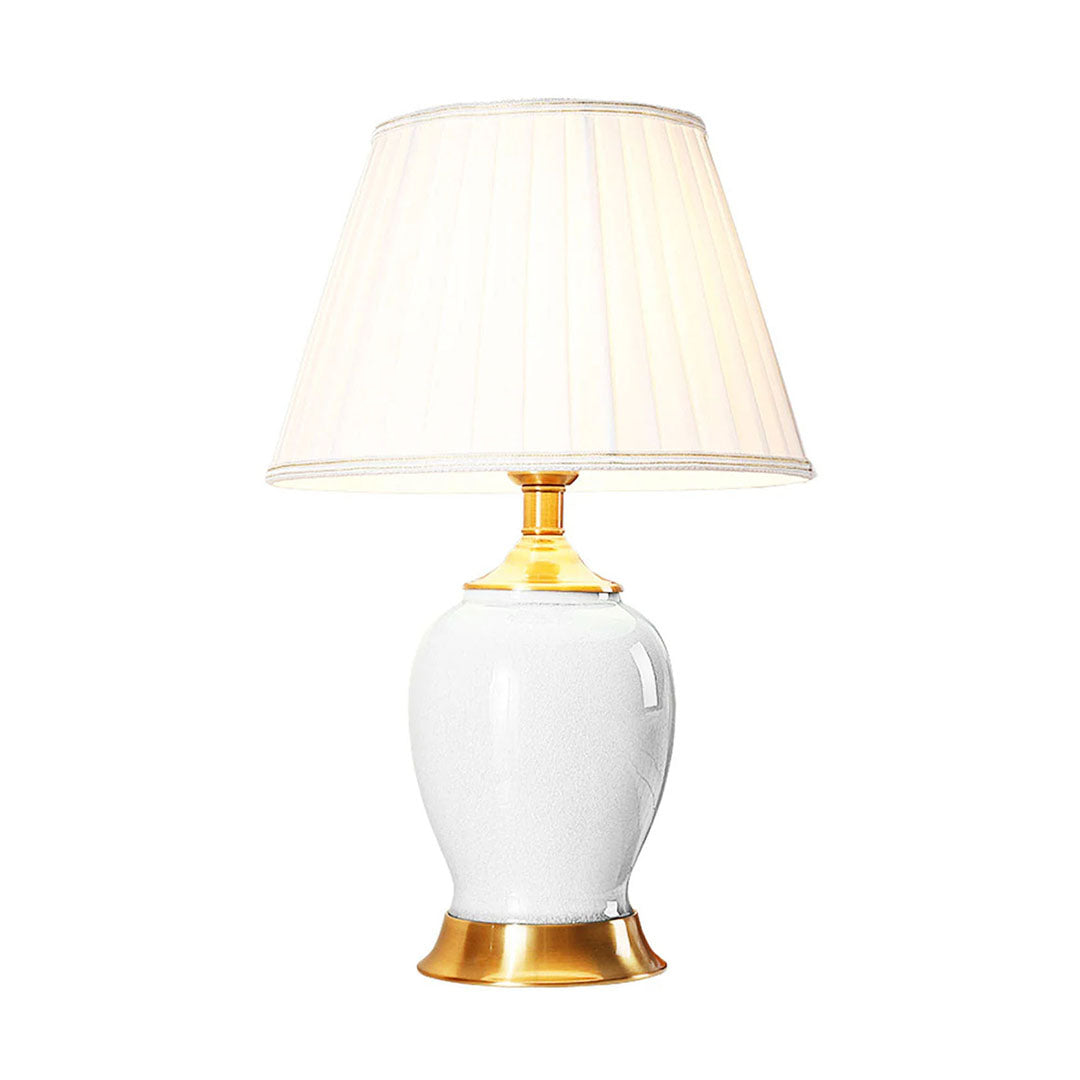 SOGA Ceramic Oval Table Lamp with Gold Metal Base Desk Lamp White
