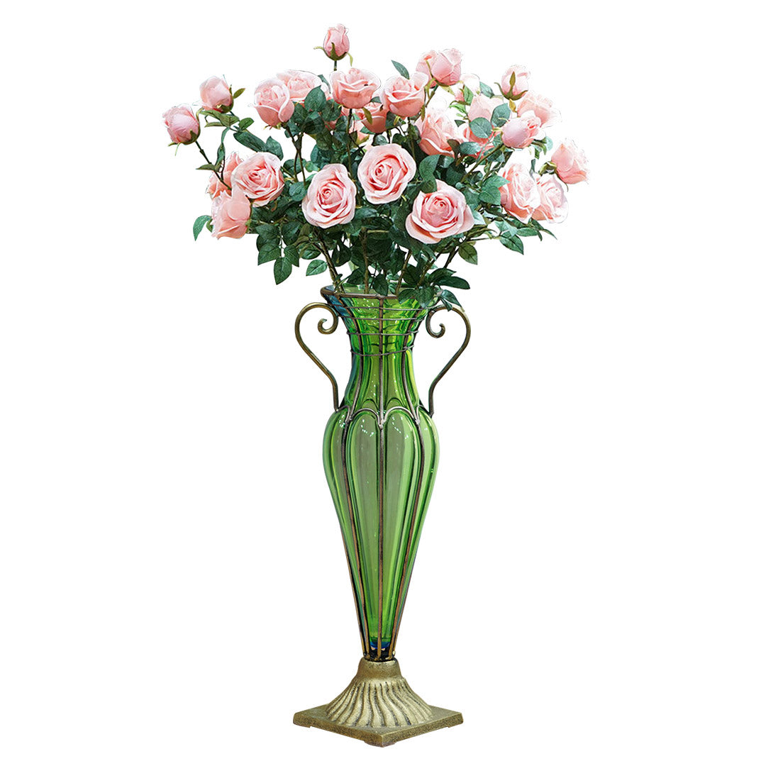 SOGA Green Colored Glass Flower Vase with 8 Bunch 5 Heads Artificial Fake Silk Rose Home Decor Set $ 348.50