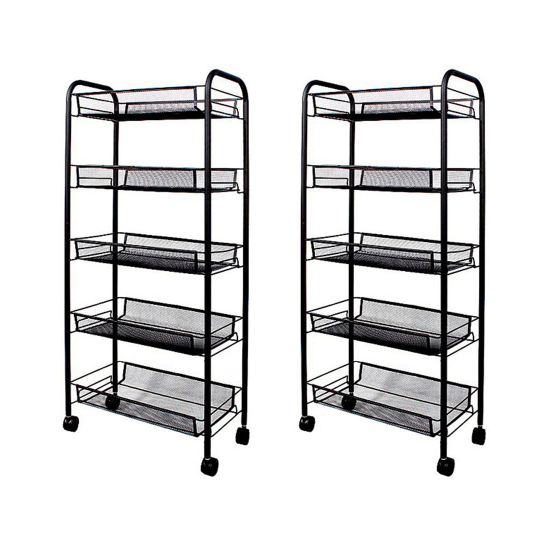 SOGA 2X 5 Tier Steel Black Bee Mesh Kitchen Cart Multi-Functional Shelves Storage Organizer with Wheels $ 140.50