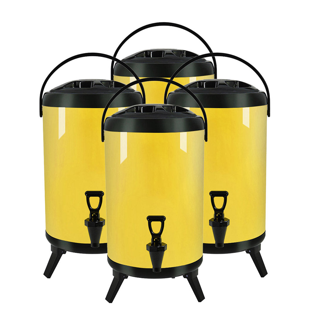SOGA 4X 16L Stainless Steel Insulated Milk Tea Barrel Hot and Cold Beverage Dispenser Container with Faucet Yellow