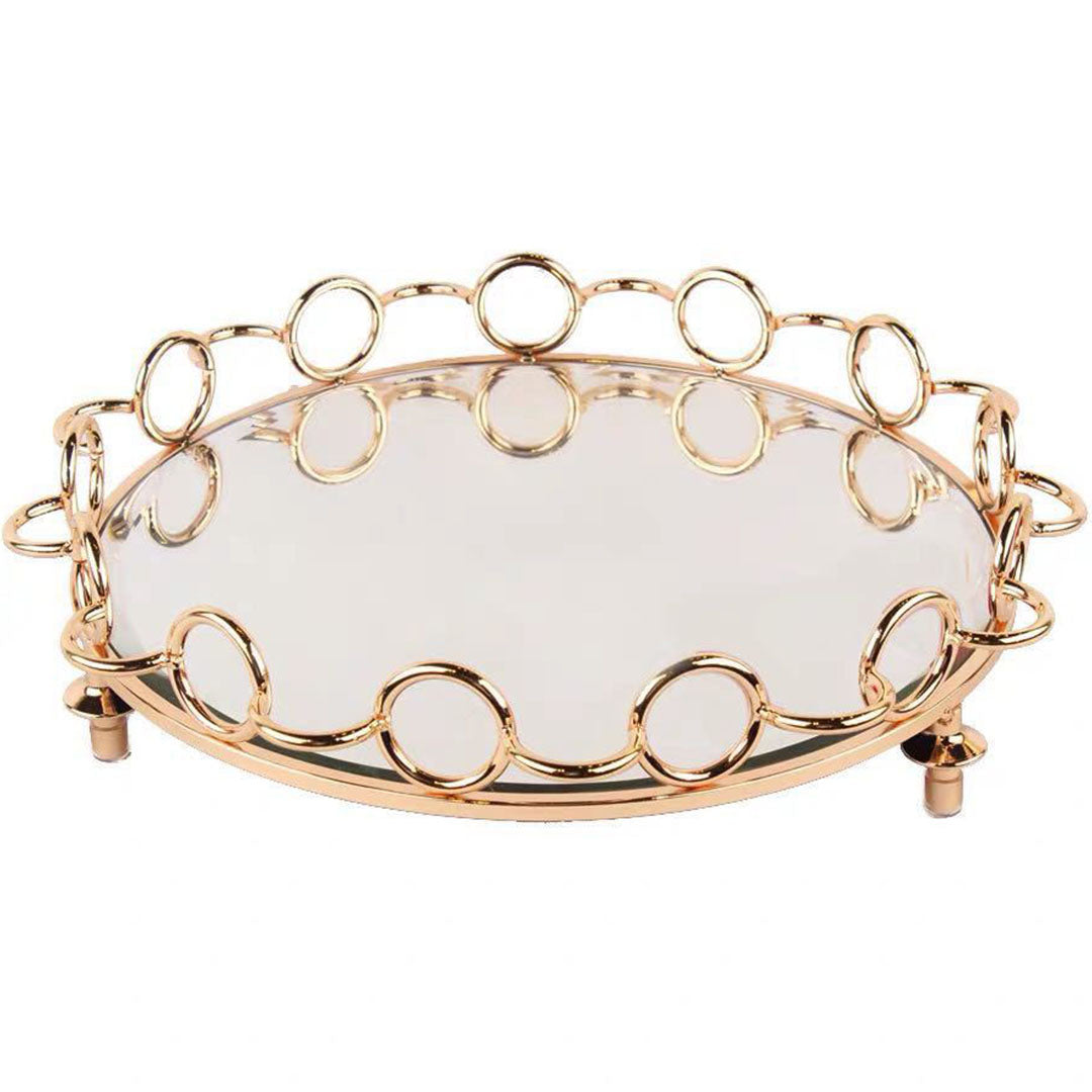 SOGA 33cm Bronze-Colored Round Mirror Glass Metal Tray Vanity Makeup Perfume Jewelry Organiser with Handles $ 82.50