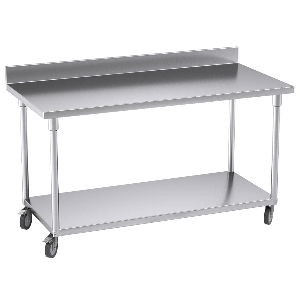 SOGA 150cm Commercial Catering Kitchen Stainless Steel Prep Work Bench Table with Backsplash and Caster Wheels $ 933.50