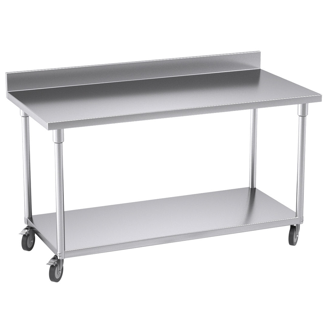 SOGA 150cm Commercial Catering Kitchen Stainless Steel Prep Work Bench Table with Backsplash and Caster Wheels $ 933.50