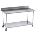 SOGA 150cm Commercial Catering Kitchen Stainless Steel Prep Work Bench Table with Backsplash and Caster Wheels $ 933.50