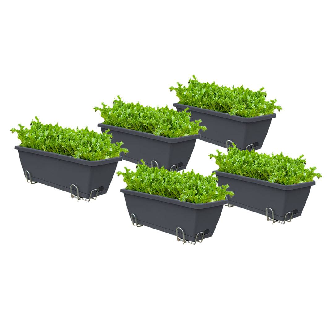 SOGA 49.5cm Black Rectangular Planter Vegetable Herb Flower Outdoor Plastic Box with Holder Balcony Garden Decor Set of 5 $ 103.90