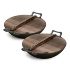 SOGA 2X 36CM Commercial Cast Iron Wok FryPan with Wooden Lid Fry Pan $ 204.90