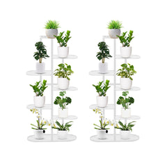SOGA 2X 7 Tier 8 Pots White Metal Plant Rack Flowerpot Storage Display Stand Holder Home Garden Decor