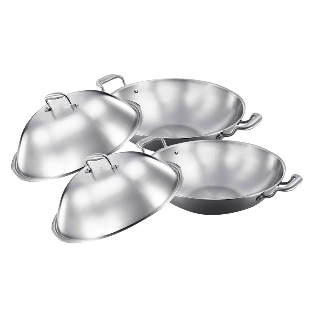 SOGA 2X 3-Ply 38cm Stainless Steel Double Handle Wok Frying Fry Pan Skillet with Lid $ 409.50
