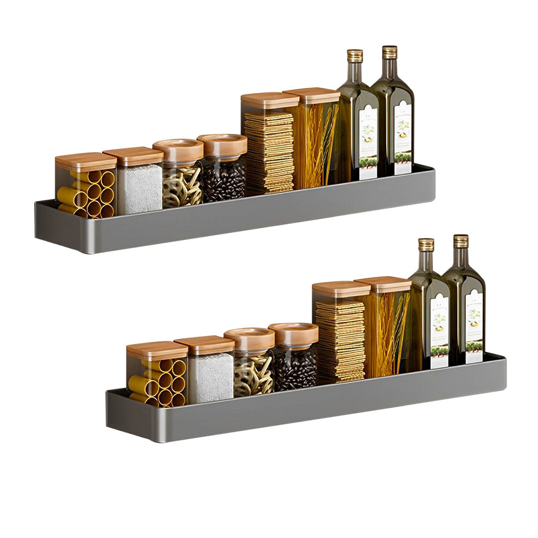 SOGA 2X 42cm Black Wall-Mounted Rectangular Kitchen Spice Storage Organiser Space Saving Condiments Shelf Rack $ 90.90