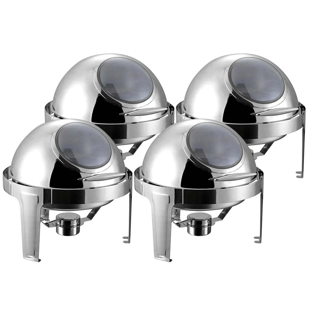 SOGA 4X 6L Round Chafing Stainless Steel Food Warmer with Glass Roll Top $ 1165.50