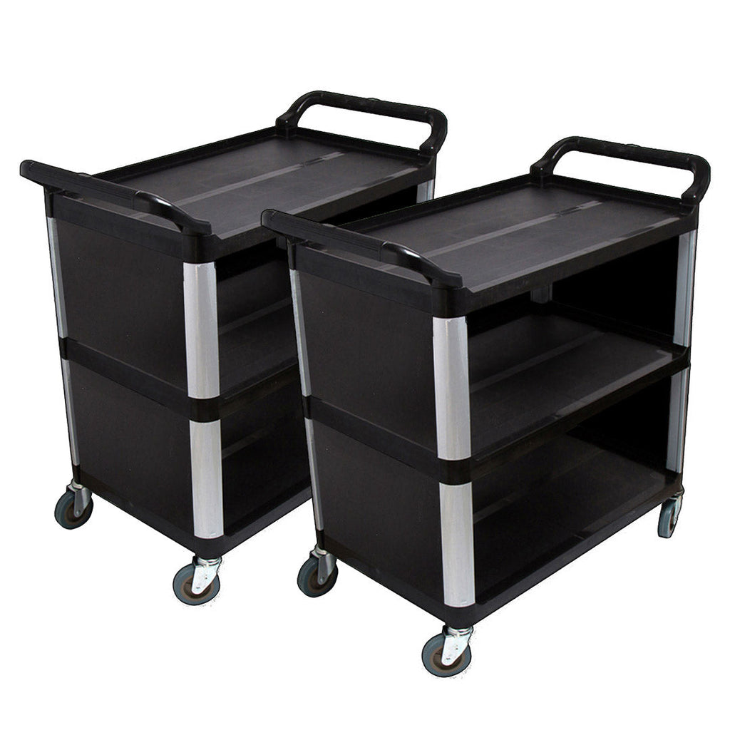 SOGA 2X 3 Tier Covered Food Trolley Food Waste Cart Storage Mechanic Kitchen Black $ 521.50