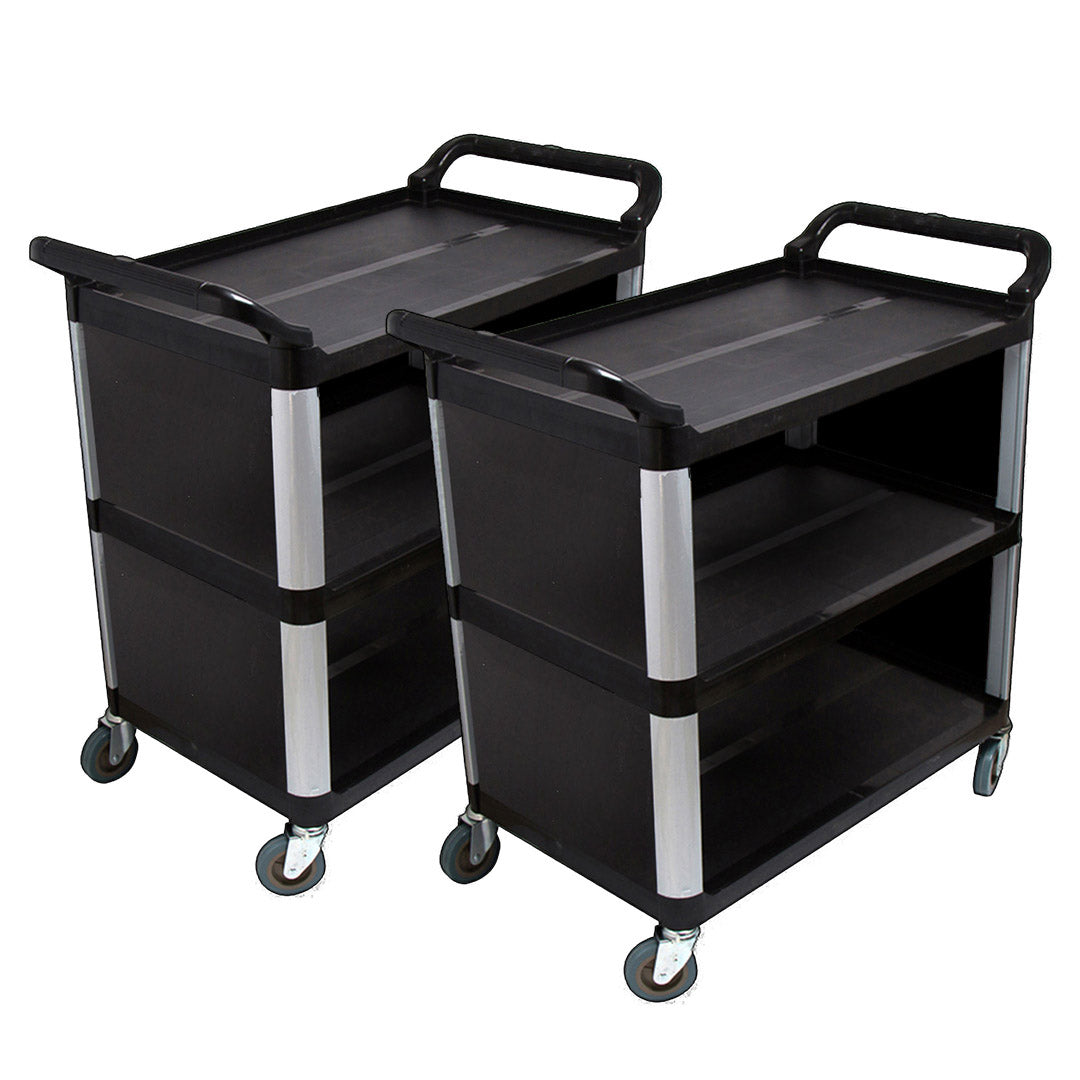 SOGA 2X 3 Tier Covered Food Trolley Food Waste Cart Storage Mechanic Kitchen Black $ 521.50