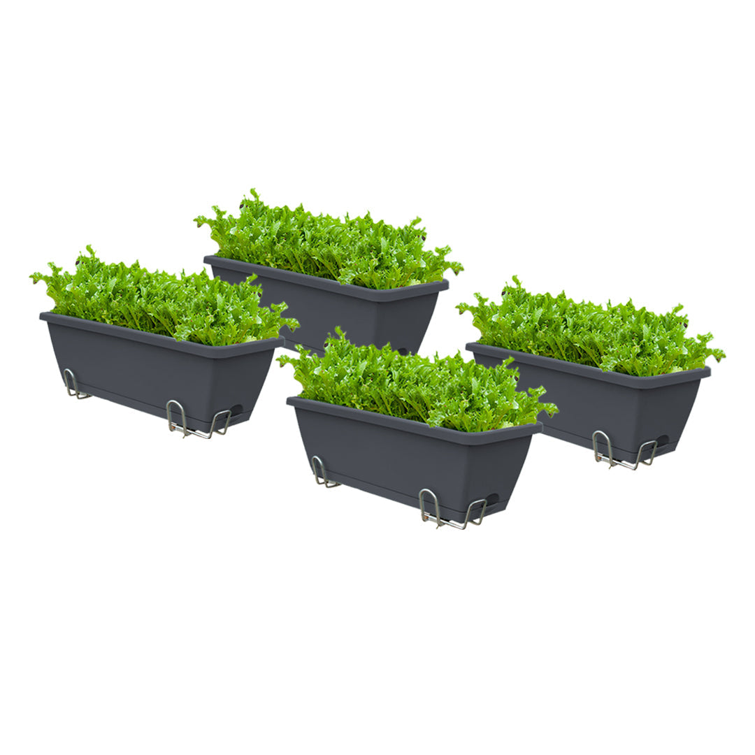 SOGA 49.5cm Black Rectangular Planter Vegetable Herb Flower Outdoor Plastic Box with Holder Balcony Garden Decor Set of 4 $ 92.50