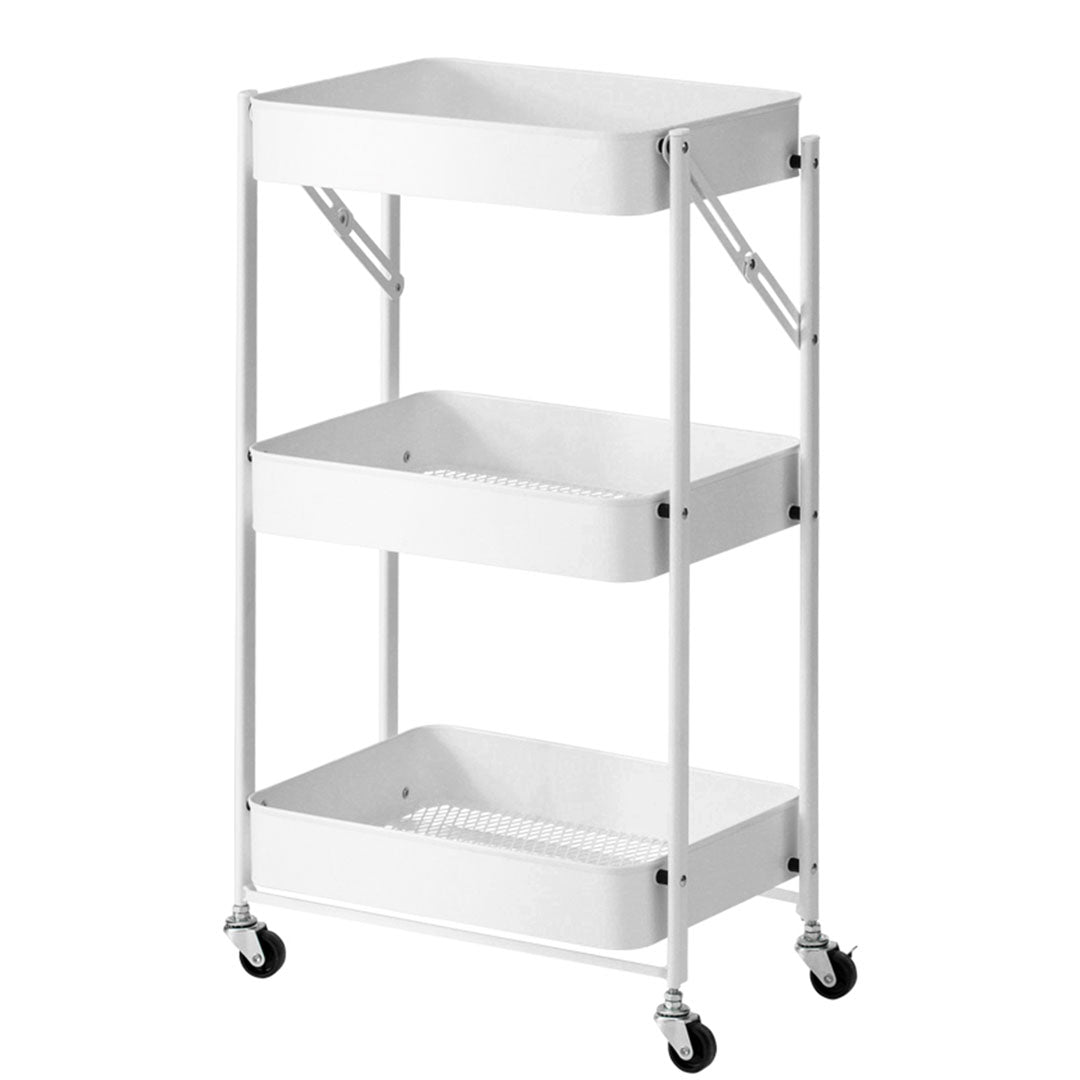 SOGA 3 Tier Steel White Foldable Kitchen Cart Multi-Functional Shelves Storage Organizer with Wheels $ 66.90
