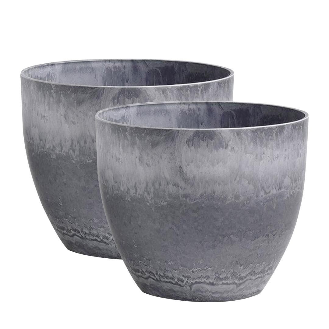 SOGA 2X 27cm Weathered Grey Round Resin Plant Flower Pot in Cement Pattern Planter Cachepot for Indoor Home Office $ 118.90