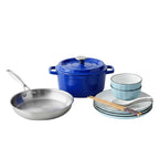 SOGA Kitchenware Bundle – Blue Enamel Stewpot, Stainless Steel Fry Pan & Ceramic Dinnerware Set $ 229