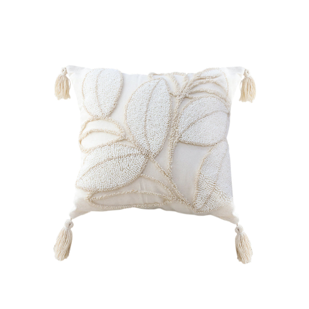 SOGA 45cm Wabi-sabi Cream Flower Cover & Beige Velvet Leaf Ring Square Throw Pillow $ 66.90