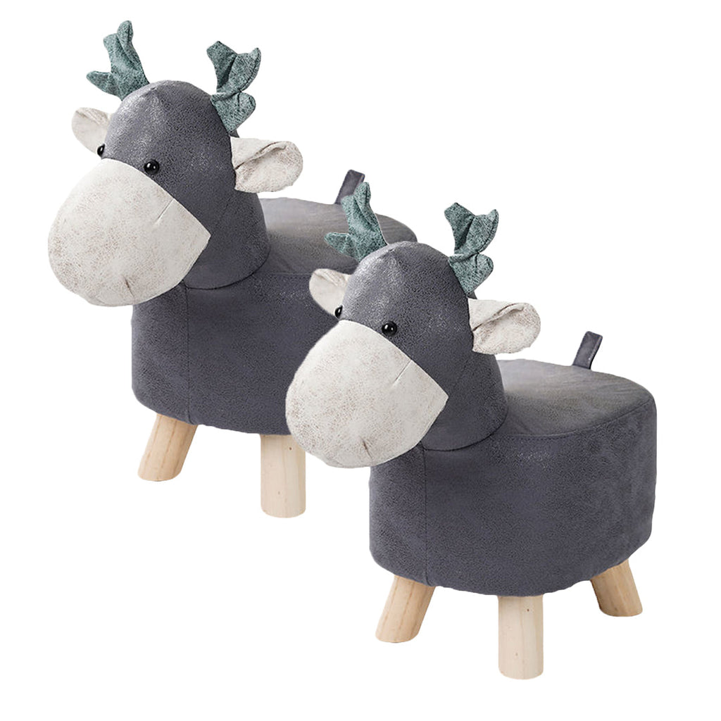 SOGA 2X Grey Children Bench Deer Character Round Ottoman Stool Soft Small Comfy Seat Home Decor $ 65.50