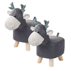 SOGA 2X Grey Children Bench Deer Character Round Ottoman Stool Soft Small Comfy Seat Home Decor $ 65.50