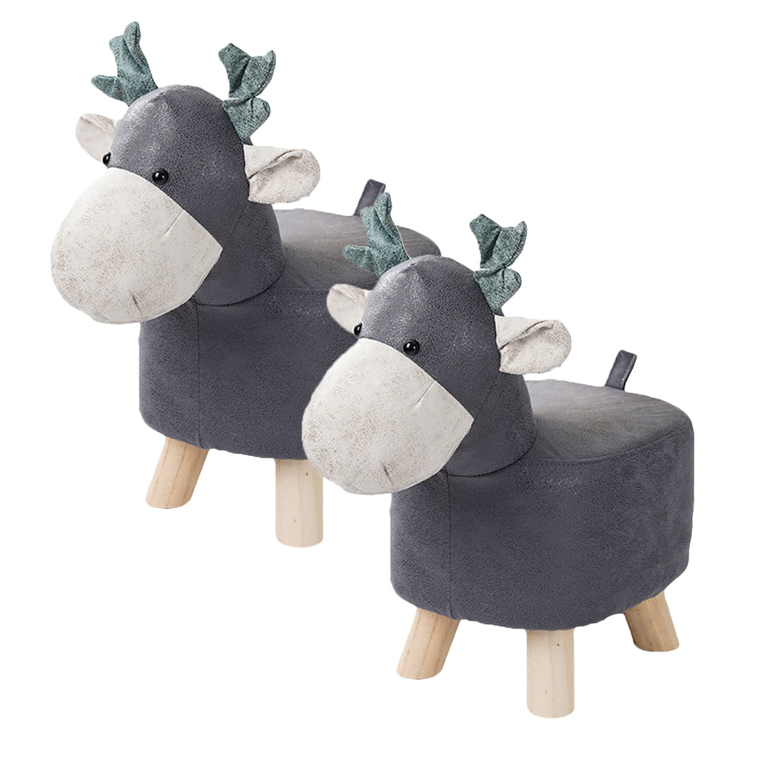 SOGA 2X Grey Children Bench Deer Character Round Ottoman Stool Soft Small Comfy Seat Home Decor $ 65.50