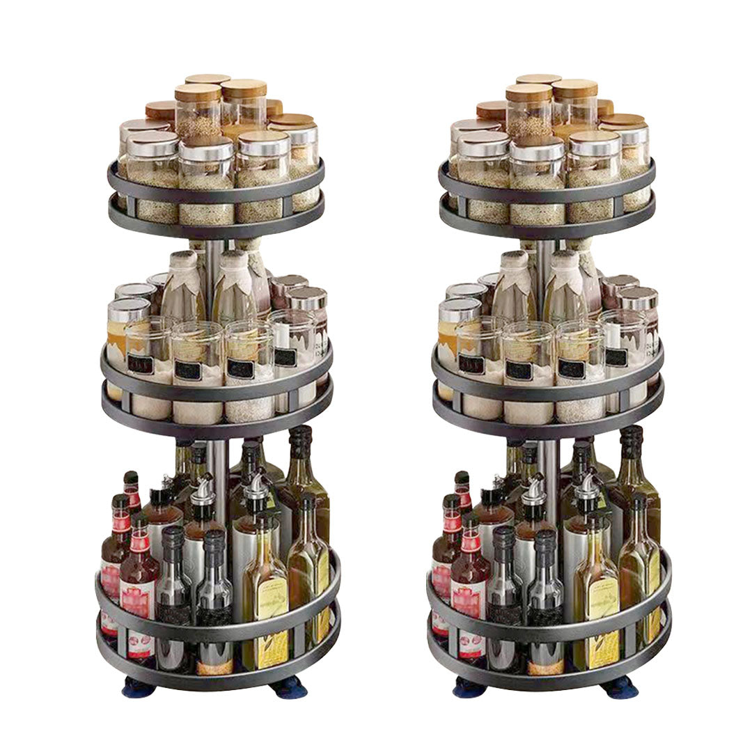 SOGA 2X 3 Tier Steel Black Round Rotating Multi-Function Kitchen Portable Storage Spice Seasoning Kitchen Countertop Organiser Shelf $ 86.50