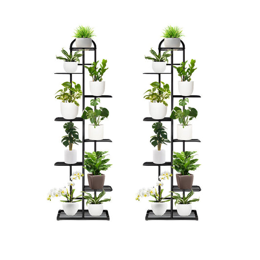 SOGA 2X 8 Tier 9 Pots Black Metal Plant Stand Flowerpot Display Shelf Rack Indoor Home Office Decor