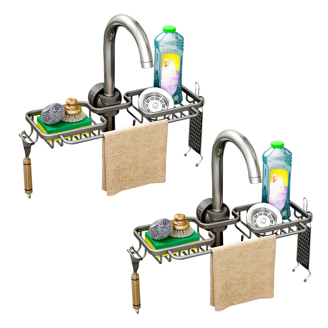 SOGA 2X Dark Grey Kitchen Sink Organiser Faucet Soap Sponge Caddy Rack Drainer with Towel Bar Holder $ 65.50
