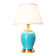 SOGA Ceramic Oval Table Lamp with Gold Metal Base Desk Lamp Blue