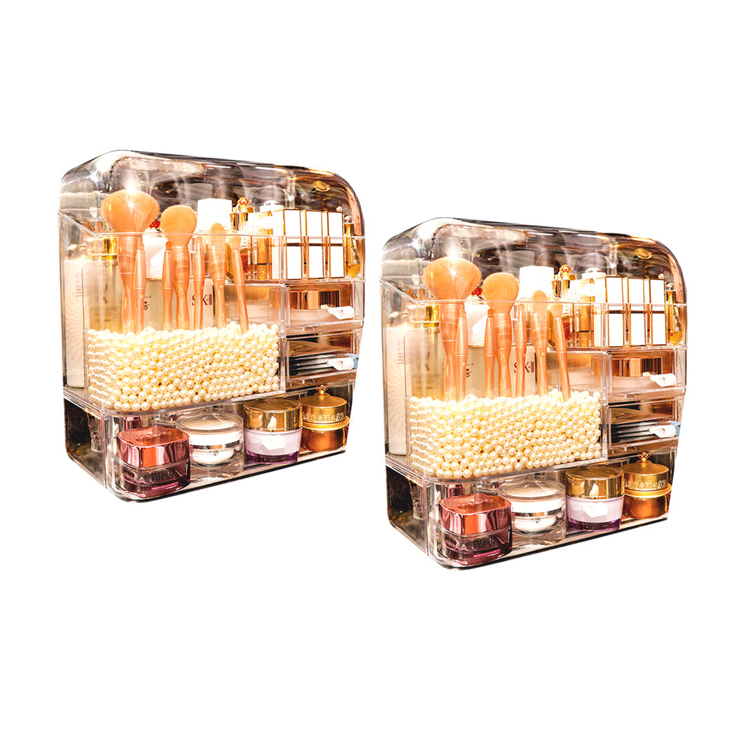 SOGA 2X Transparent Cosmetic Storage Box Clear Makeup Skincare Holder with Lid Drawers Waterproof Dustproof Organiser with Pearls $ 176.90